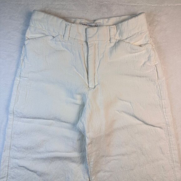 Zara Womens Ivory Textured Wide Leg Pants XS High-Waist Viscose/Linen Bohocore - Picture 12 of 13